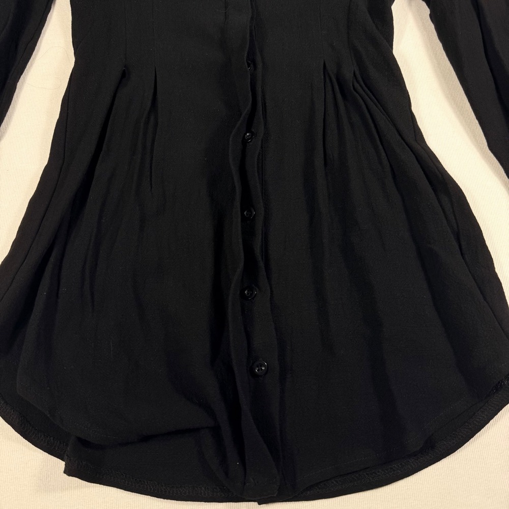 White Fox Feels Like A Holiday Shirt Dress Small Black Pleated Waist Long Sleeve - Picture 10 of 14